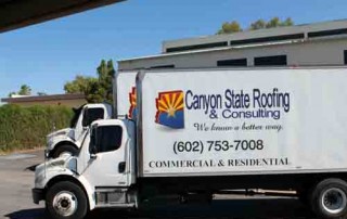 Picture of our truck delivering shingle roofing tiles in Arrowhead