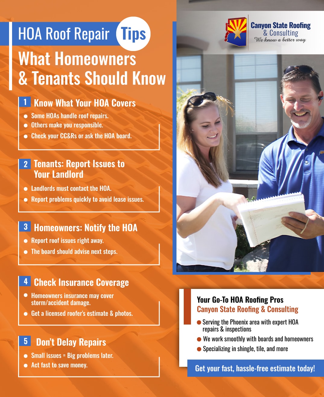 Infographic that shows HOA Roof Repair Tips