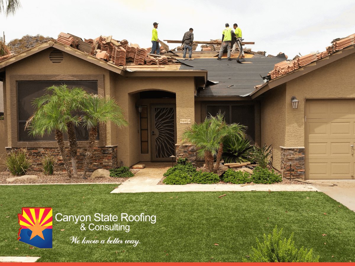 Canyon State roofers repairing a residential roof in Phoenix